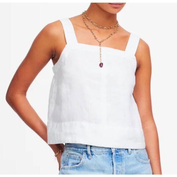 Madewell Tops - Madewell Contrast-Stitch Squareneck Top in 100% Linen Size M NWT